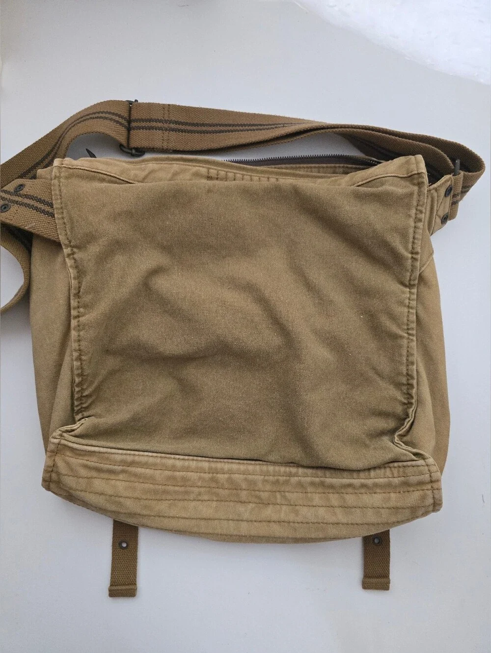 American Eagle Canvas Messenger Crossbody Laptop Utility Bag Khaki Tan